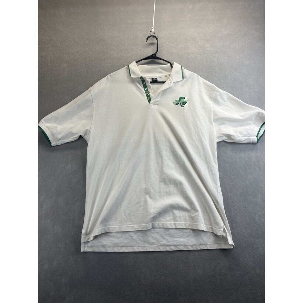 Bud Light Short Sleeve White Polo Shirt Size XL St Patricks Green Clover Vintage